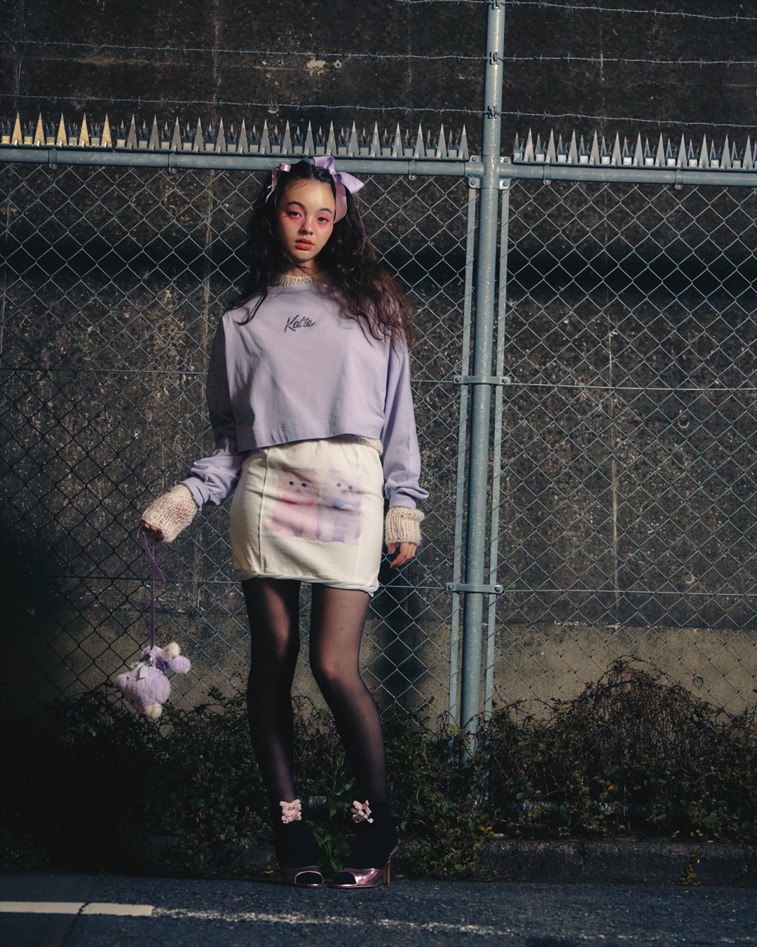 Katie STASH GIRL ベロアスカート　ホワイト XS ネコ STASH GIRL velour skirt – Katie Tokyo
