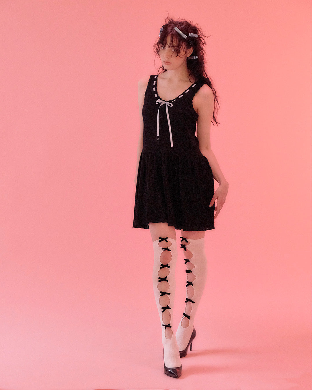 RIBBON TOSS no sleeve mini dress